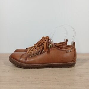 PIKOLINOS Cognac Leather Low-Top Sneakers with Side Zip